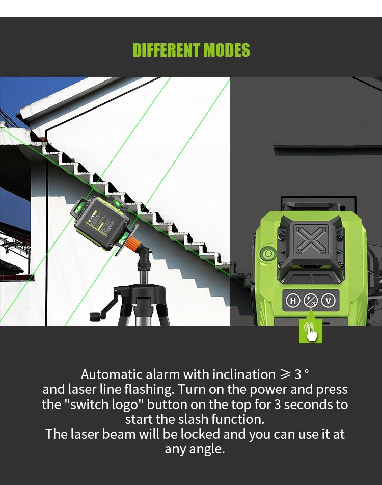 LFINE 16 Lines 4D Laser Level 12 Lines 3D level 360°Self-leveling Horizontal and Vertical Cross Super Powerful Green Laser Beams