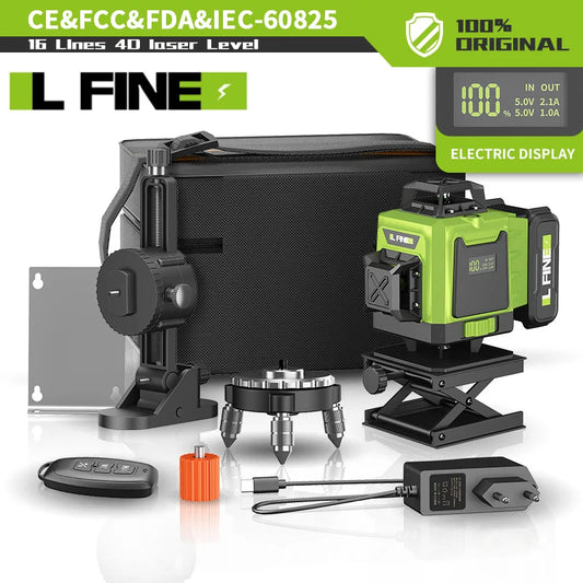 LFINE 16 Lines 4D Laser Level 12 Lines 3D level 360°Self-leveling Horizontal and Vertical Cross Super Powerful Green Laser Beams