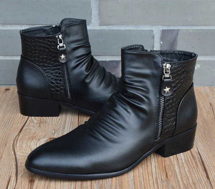 Fashion Ankle Boots Men High Top Zip Suit Shoes Black Dress Boots Autumn Shoes Men Leather Boots Zapatos man hombre