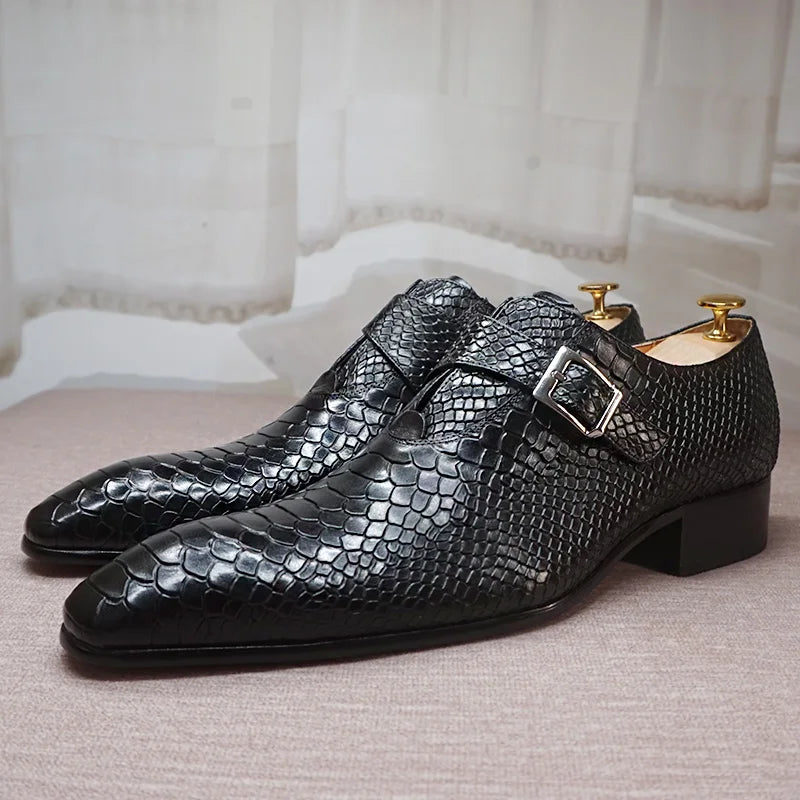 Luxury Men's Loafers Dress Shoes Snake Prints Formal Men Casual Shoes Black Brown Monk Loafers Office Wedding Leather Shoes Men