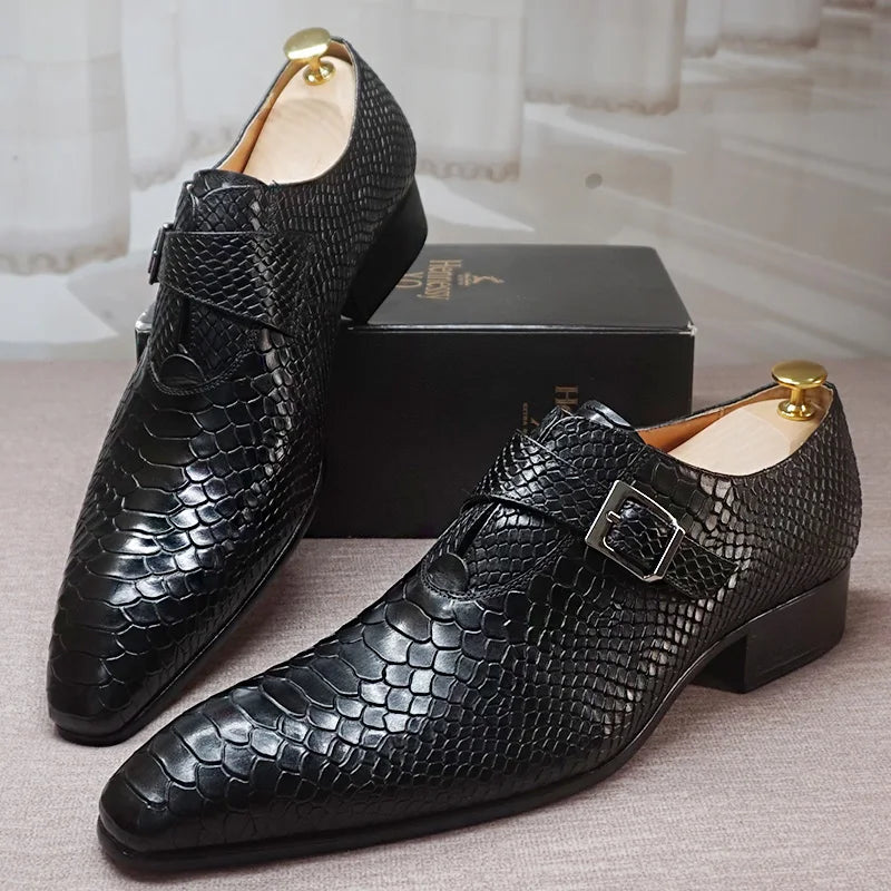 Luxury Men's Loafers Dress Shoes Snake Prints Formal Men Casual Shoes Black Brown Monk Loafers Office Wedding Leather Shoes Men