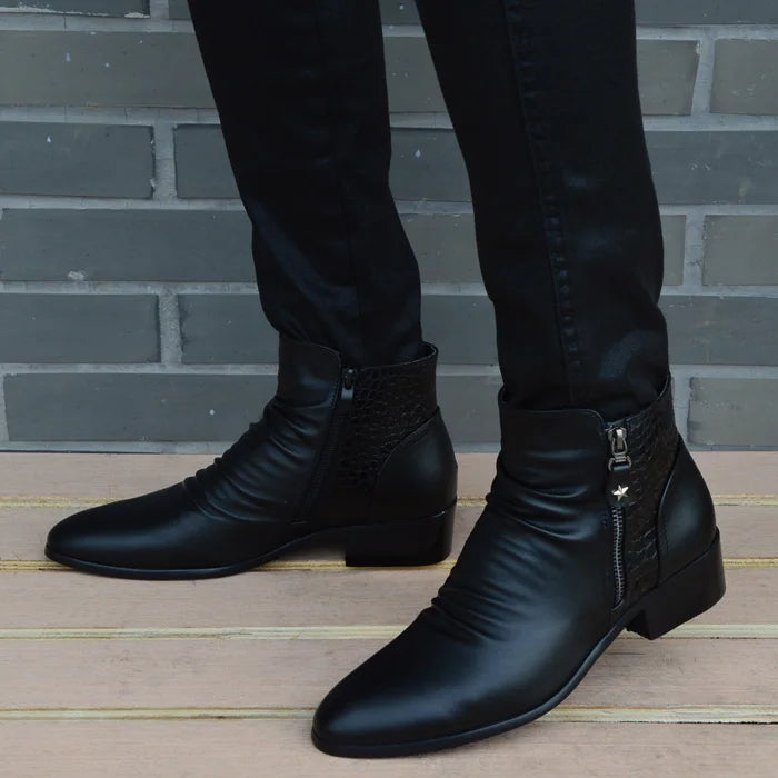 Fashion Ankle Boots Men High Top Zip Suit Shoes Black Dress Boots Autumn Shoes Men Leather Boots Zapatos man hombre