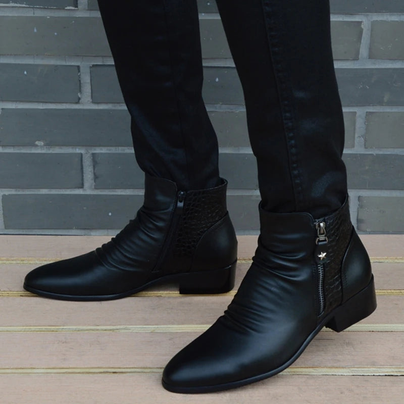 Fashion Ankle Boots Men High Top Zip Suit Shoes Black Dress Boots Autumn Shoes Men Leather Boots Zapatos man hombre