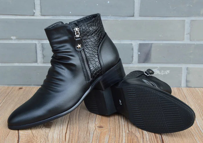 Fashion Ankle Boots Men High Top Zip Suit Shoes Black Dress Boots Autumn Shoes Men Leather Boots Zapatos man hombre