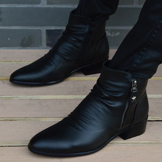 Fashion Ankle Boots Men High Top Zip Suit Shoes Black Dress Boots Autumn Shoes Men Leather Boots Zapatos man hombre