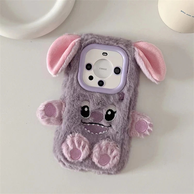 Soft Stitch Plush Phone Case For Xiaomi Redmi Note 10 Pro Max 9 8 7 10S 10T 9S 9T 8T 7S Cute 3D Cartoon Furry Warm Fur Cover