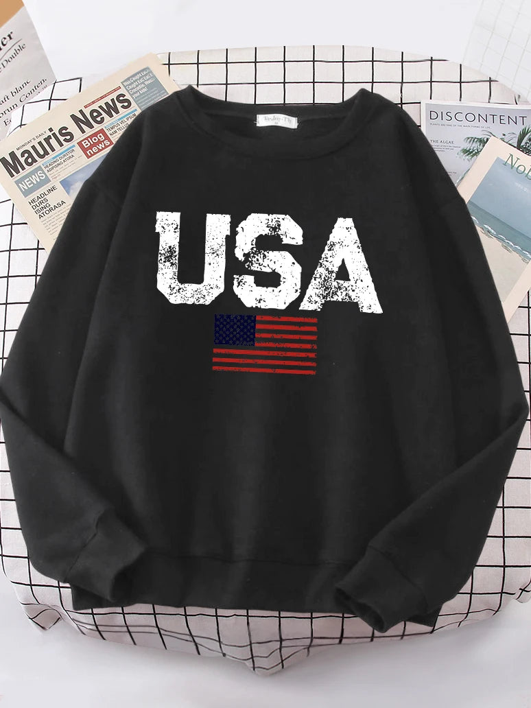 USA Letters American Flag Stars And Stripes Women Hoody Street Oversize Hoodies Personality Warm Hoodie hip hop Soft Clothes