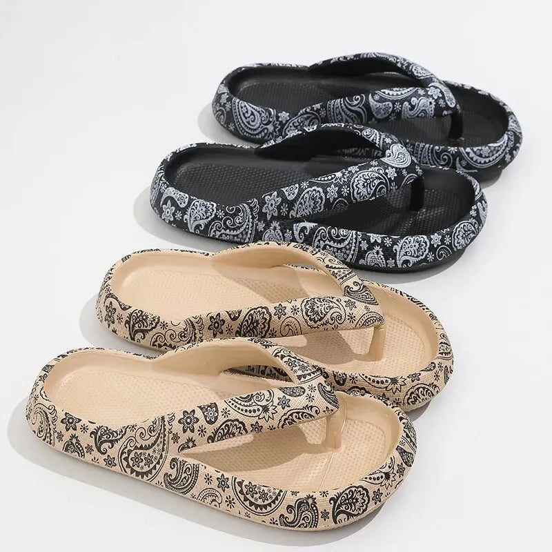 2024 Cashew Nut Print Pillow Slides Slip Soft Sole Platform Non-slip Casual Slides Summer Beach Comfy Flop-flop Plus Size Shoes