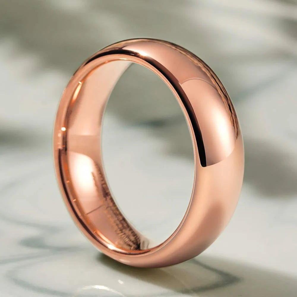 Fashion 6mm Rose Gold Color Titanium Steel Rings For Men Women Simple Glossy Stainless Steel Ring Wedding Engagement Jewelry