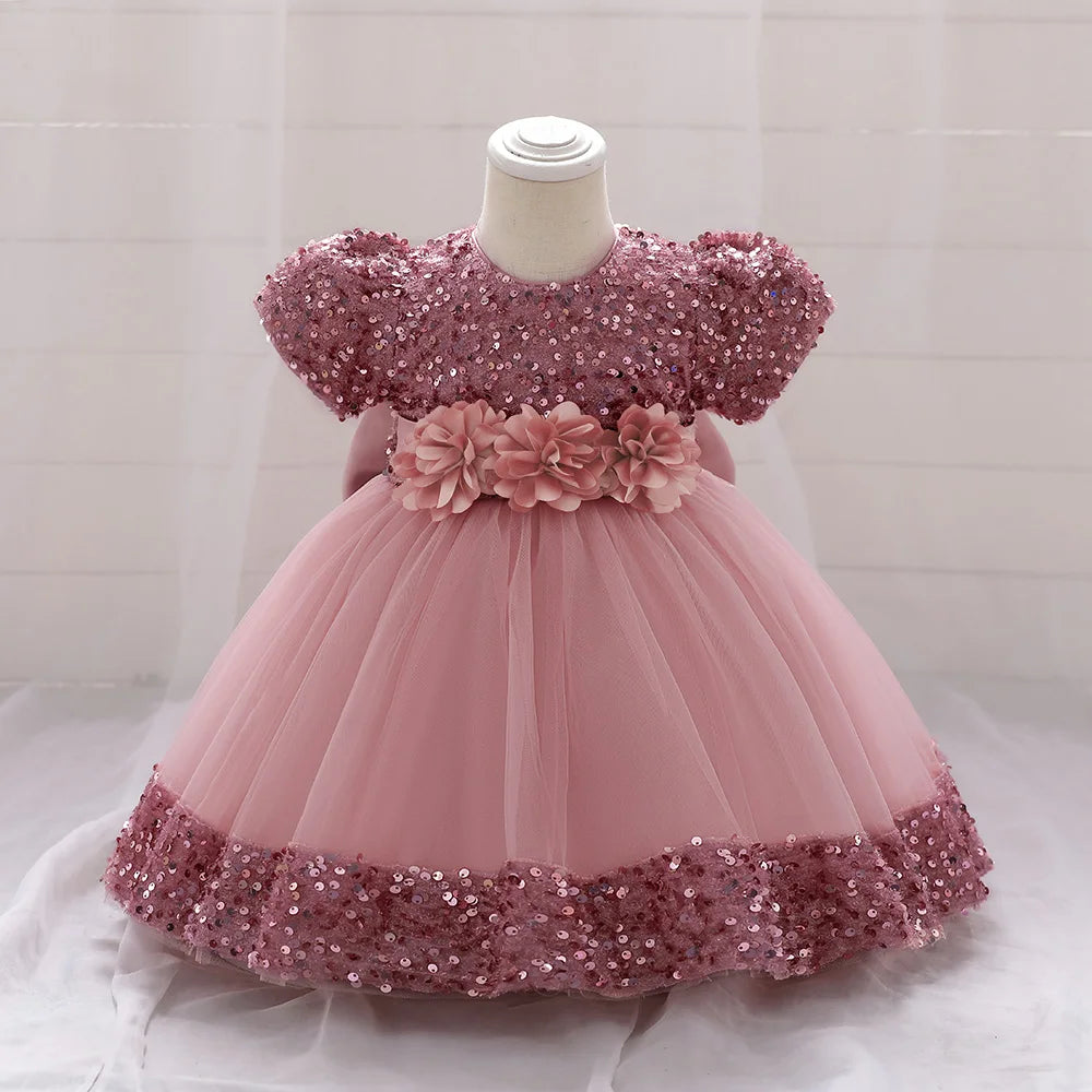 Toddler Girls 1st Birthday Clothes Bow Cute Baby Baptism Gown Kids Wedding Party Elegant Princess Vestidos Christmas Costume