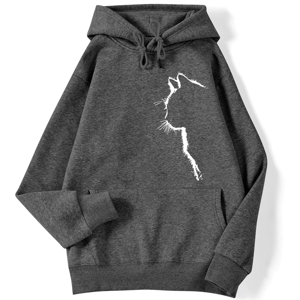 Casual Women's Sweatshirt Simple Strokes Of Cat Printing Hoodie Drop Sleeves Loose Strecth Warm Pullover Ladies Tops Clothes