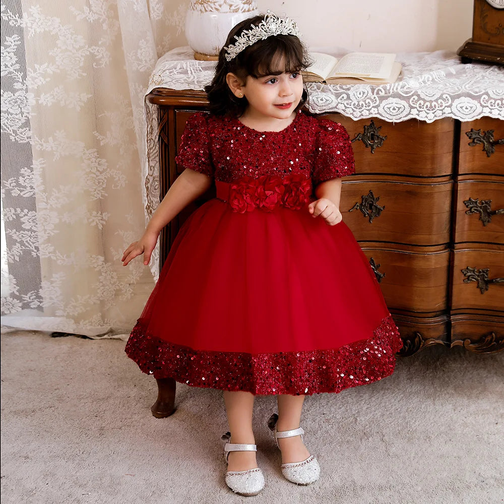 Toddler Girls 1st Birthday Clothes Bow Cute Baby Baptism Gown Kids Wedding Party Elegant Princess Vestidos Christmas Costume