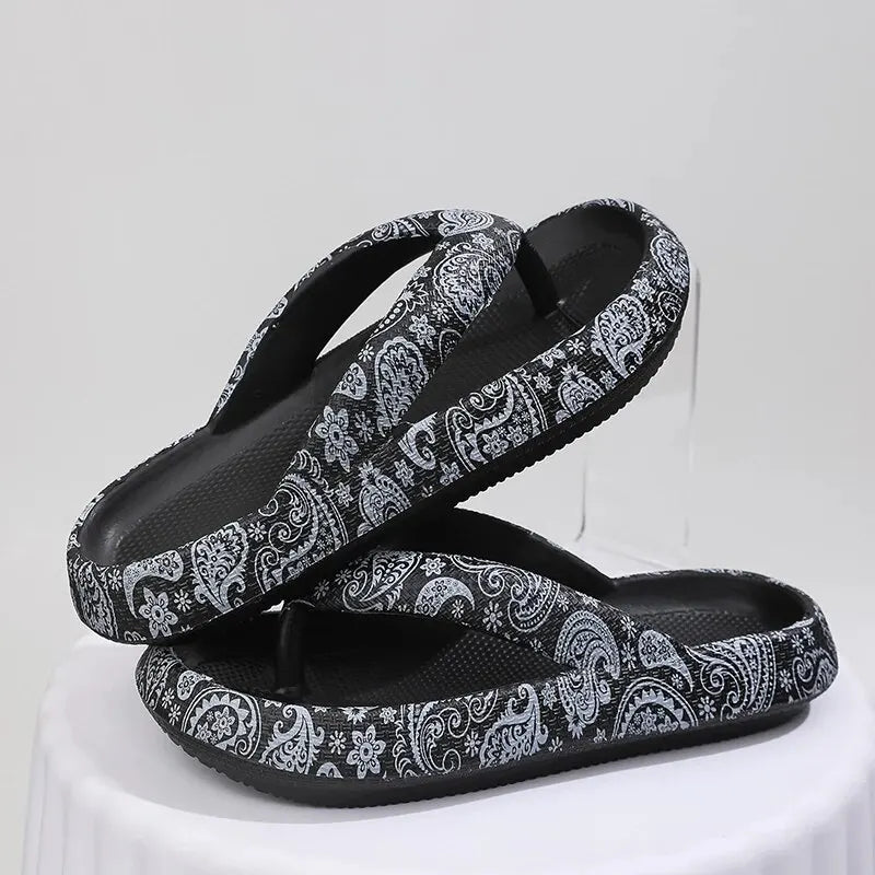 2024 Cashew Nut Print Pillow Slides Slip Soft Sole Platform Non-slip Casual Slides Summer Beach Comfy Flop-flop Plus Size Shoes