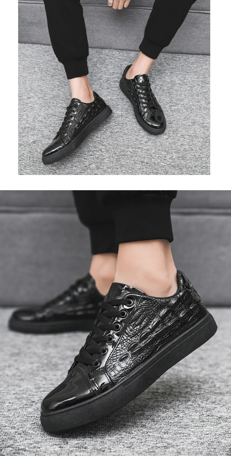 Men's Shoes Trend All-match 2024 Spring New Casual Shoes All-match Sports Crocodile Pattern Leather Shoes Men's Low-top Shoes