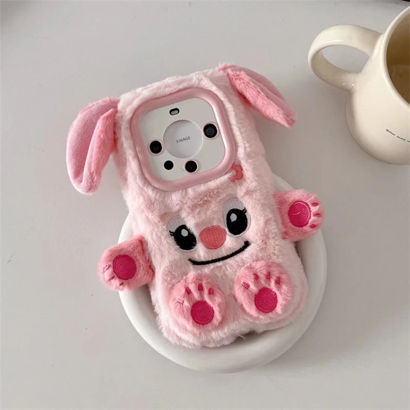 Soft Stitch Plush Phone Case For Xiaomi Redmi Note 10 Pro Max 9 8 7 10S 10T 9S 9T 8T 7S Cute 3D Cartoon Furry Warm Fur Cover