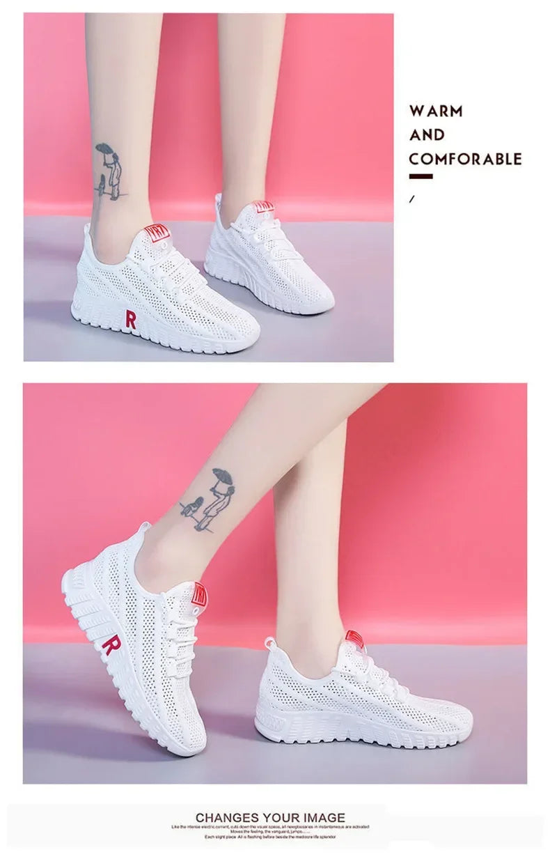 New Strict Fashionable Shoes for Women Summer Running Breathable White Walking Casual Sports Mesh Shoes