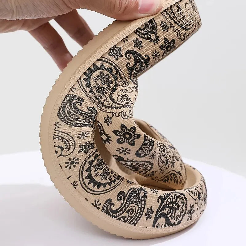 2024 Cashew Nut Print Pillow Slides Slip Soft Sole Platform Non-slip Casual Slides Summer Beach Comfy Flop-flop Plus Size Shoes