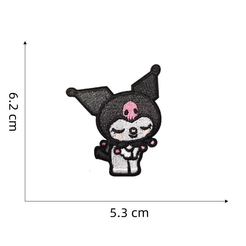 7Pcs Cartoon  Kuromi Anime Self-adhesive Applique For Sew Child Clothes Iron on Embroidery Patches DIY Kwaii Coat Decor Badge