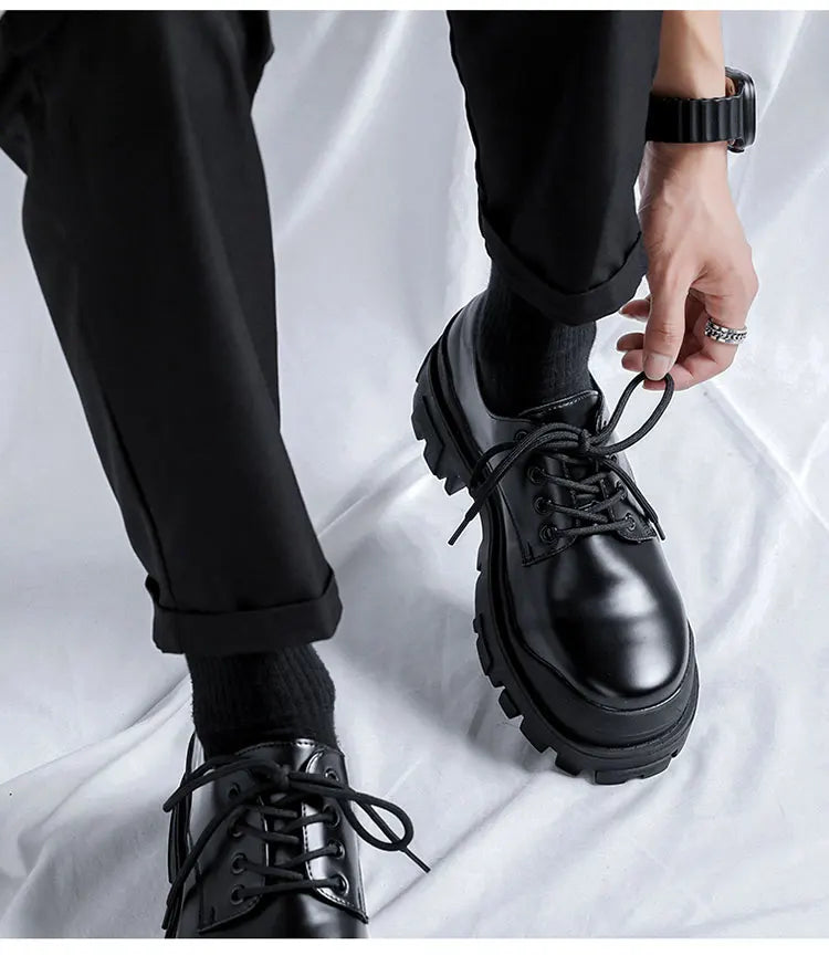 Original Design 2023 New British Style Patent Leather Men Shoes Black Hombre Height increasing shoes Lace-Up Business Casual