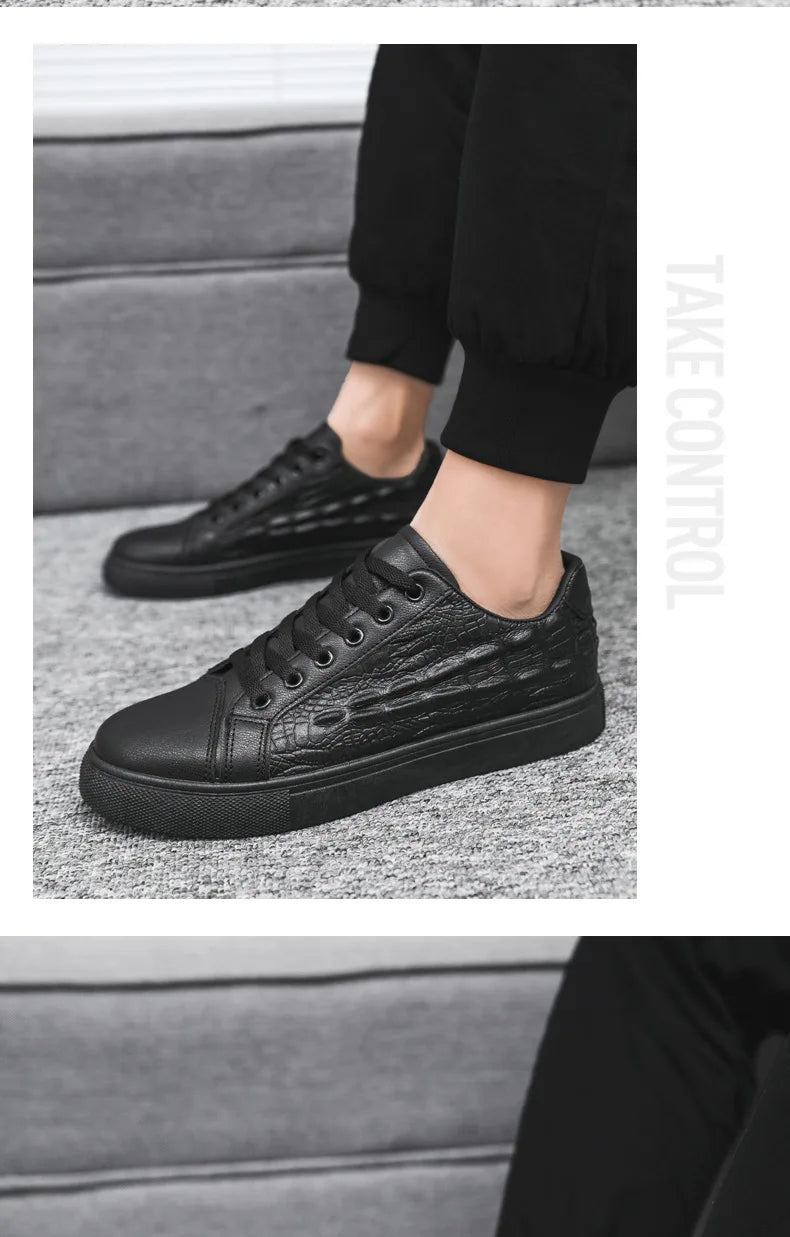 Men's Shoes Trend All-match 2024 Spring New Casual Shoes All-match Sports Crocodile Pattern Leather Shoes Men's Low-top Shoes