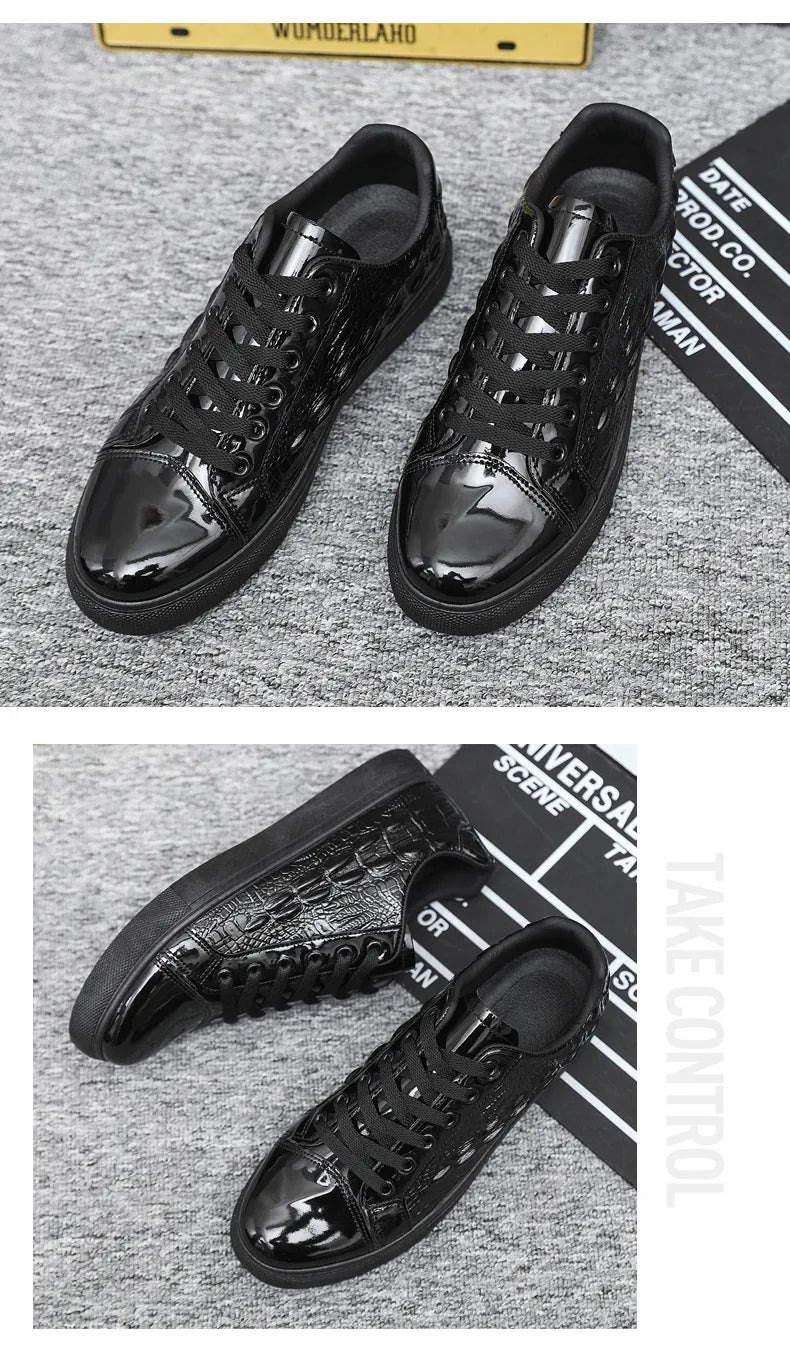 Men's Shoes Trend All-match 2024 Spring New Casual Shoes All-match Sports Crocodile Pattern Leather Shoes Men's Low-top Shoes