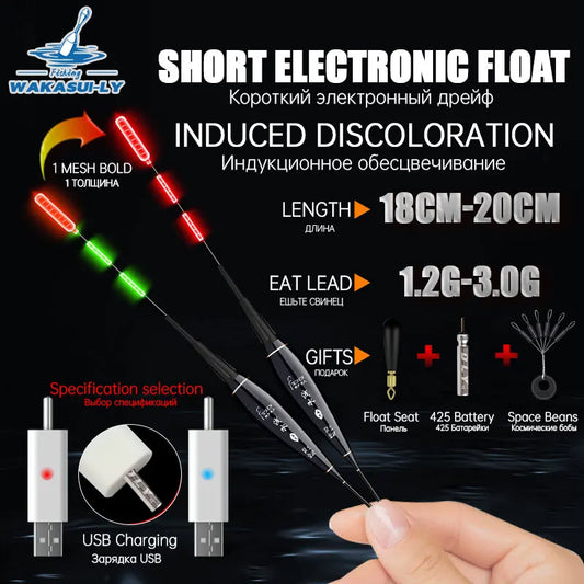 Night Fishing LED Electronic Float High Sensitivity Short Gravity Sensing Red Fishing Float Top Bold Outdoor Fishing Equipment