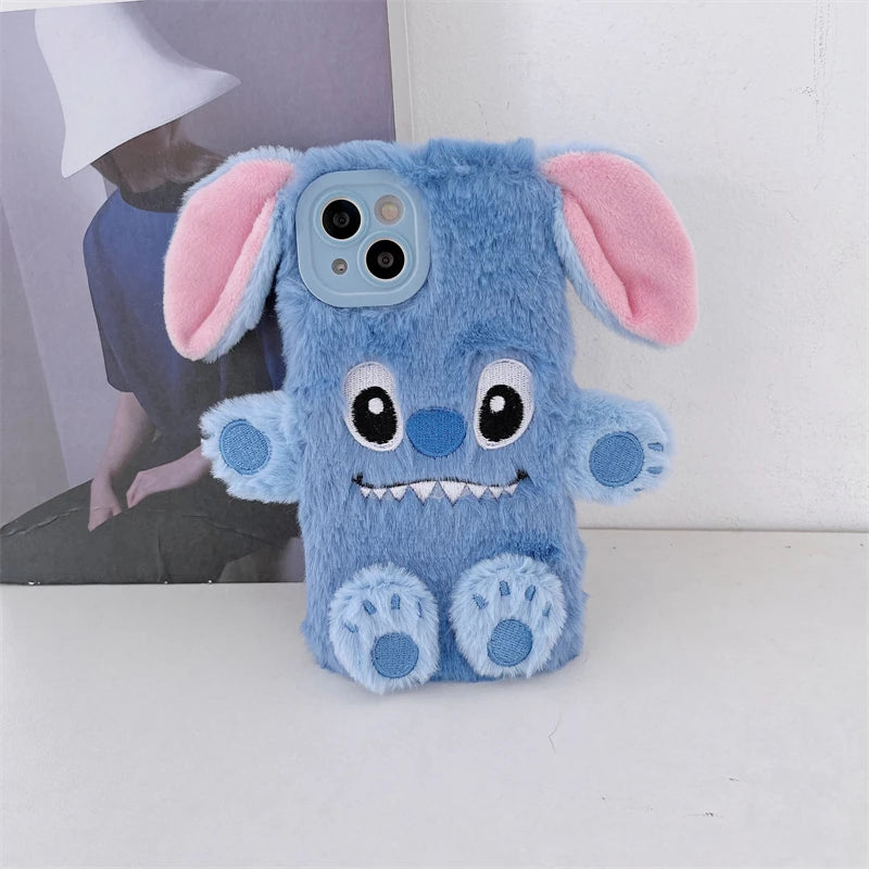 Soft Stitch Plush Phone Case For Xiaomi Redmi Note 10 Pro Max 9 8 7 10S 10T 9S 9T 8T 7S Cute 3D Cartoon Furry Warm Fur Cover