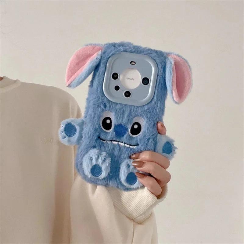 Soft Stitch Plush Phone Case For Xiaomi Redmi Note 10 Pro Max 9 8 7 10S 10T 9S 9T 8T 7S Cute 3D Cartoon Furry Warm Fur Cover