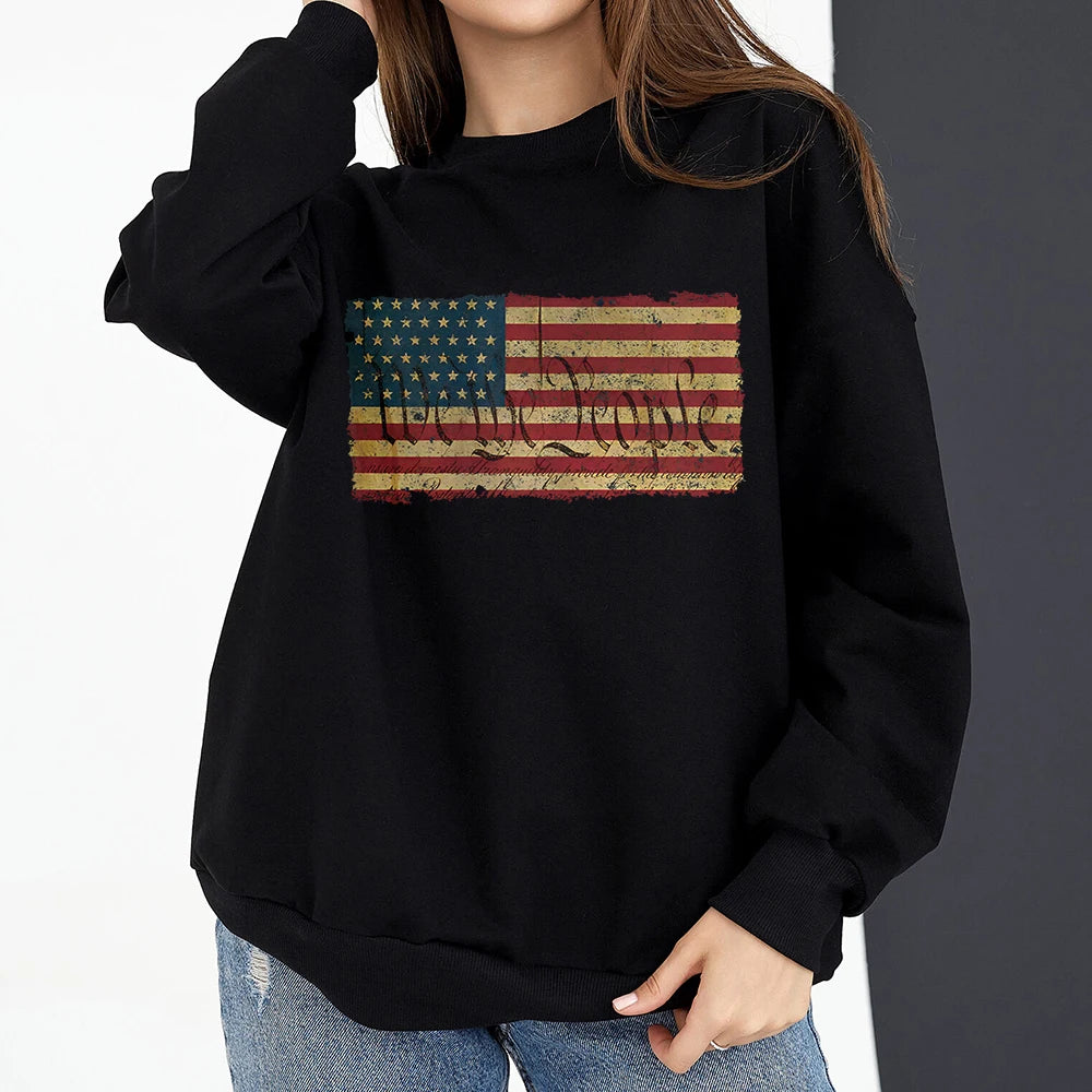 Vintage American Flag I Identify As A Pissed Off American Women Sweatshirt Fashion Long Sleeve O-neck Pullover Tops hoodies