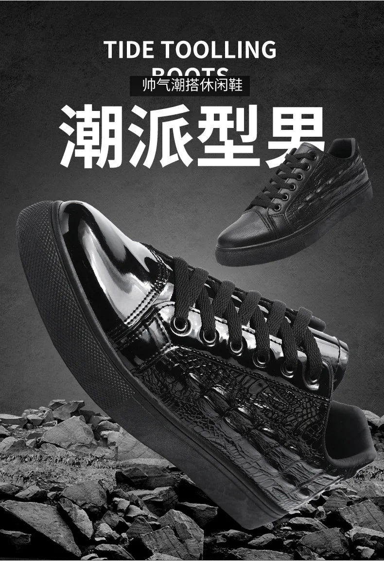 Men's Shoes Trend All-match 2024 Spring New Casual Shoes All-match Sports Crocodile Pattern Leather Shoes Men's Low-top Shoes