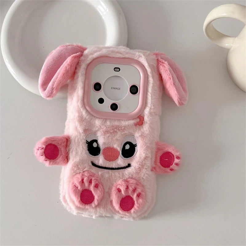 Soft Stitch Plush Phone Case For Xiaomi Redmi Note 10 Pro Max 9 8 7 10S 10T 9S 9T 8T 7S Cute 3D Cartoon Furry Warm Fur Cover