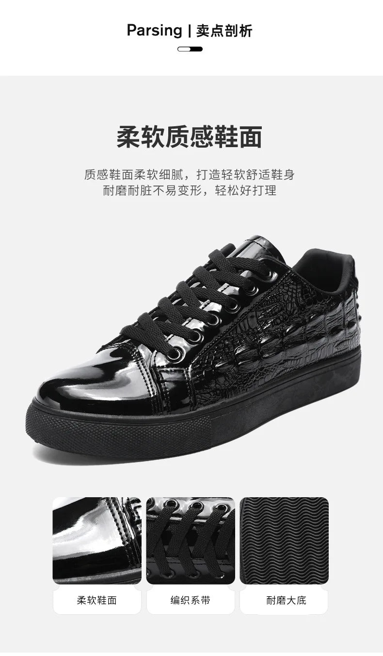 Men's Shoes Trend All-match 2024 Spring New Casual Shoes All-match Sports Crocodile Pattern Leather Shoes Men's Low-top Shoes