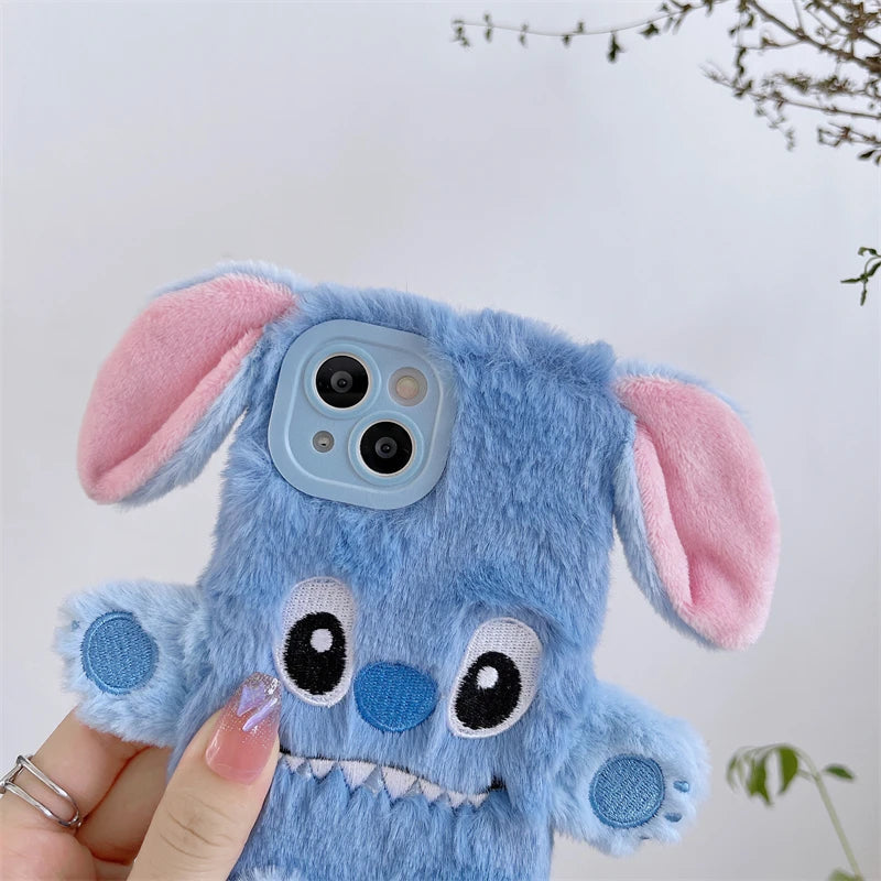 Soft Stitch Plush Phone Case For Xiaomi Redmi Note 10 Pro Max 9 8 7 10S 10T 9S 9T 8T 7S Cute 3D Cartoon Furry Warm Fur Cover