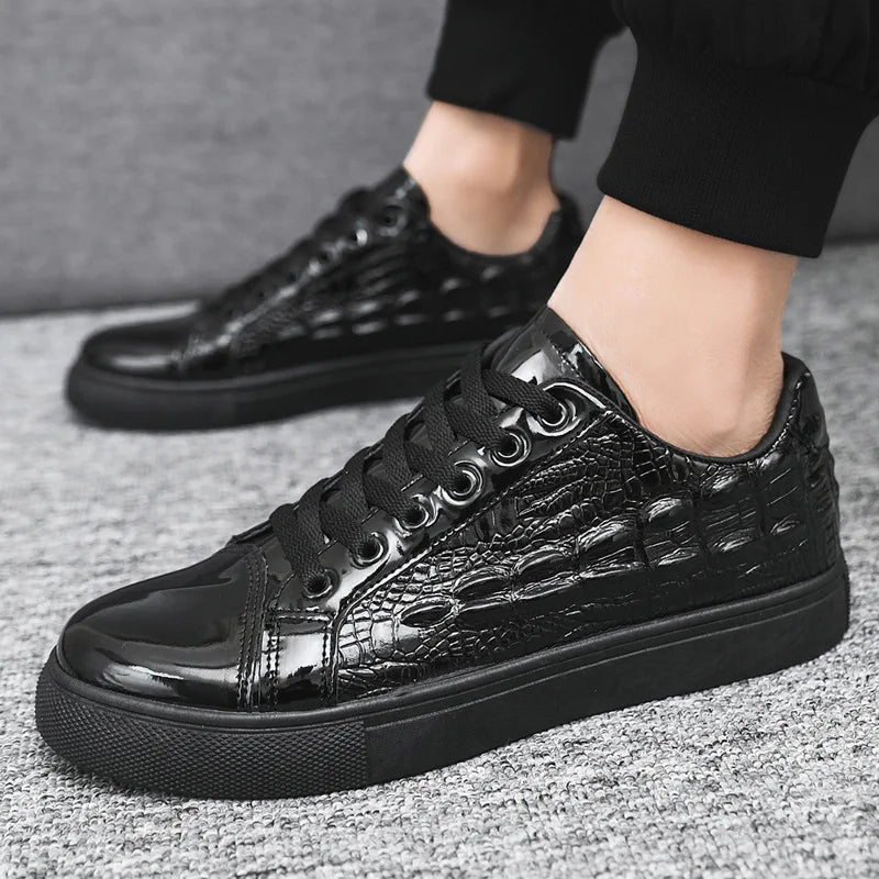 Men's Shoes Trend All-match 2024 Spring New Casual Shoes All-match Sports Crocodile Pattern Leather Shoes Men's Low-top Shoes