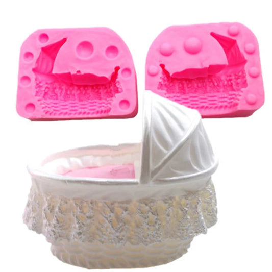 3D Baby Cradle Shape Silicone Fondant Mold Kitchen DIY Cake Baking Tools Candy Chocolate Mould Stroller Plaster Decoration