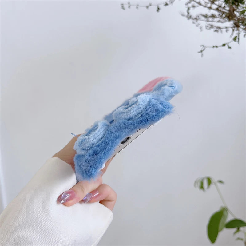 Soft Stitch Plush Phone Case For Xiaomi Redmi Note 10 Pro Max 9 8 7 10S 10T 9S 9T 8T 7S Cute 3D Cartoon Furry Warm Fur Cover