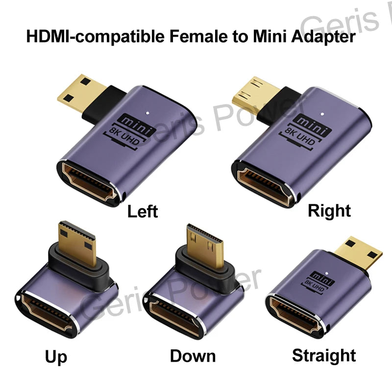 HDMI-Compatible Adapter 90 270 Degree Right Angle Male to Female Converter 8K HD Connector Mini / Micro HDMI-compatible Extender