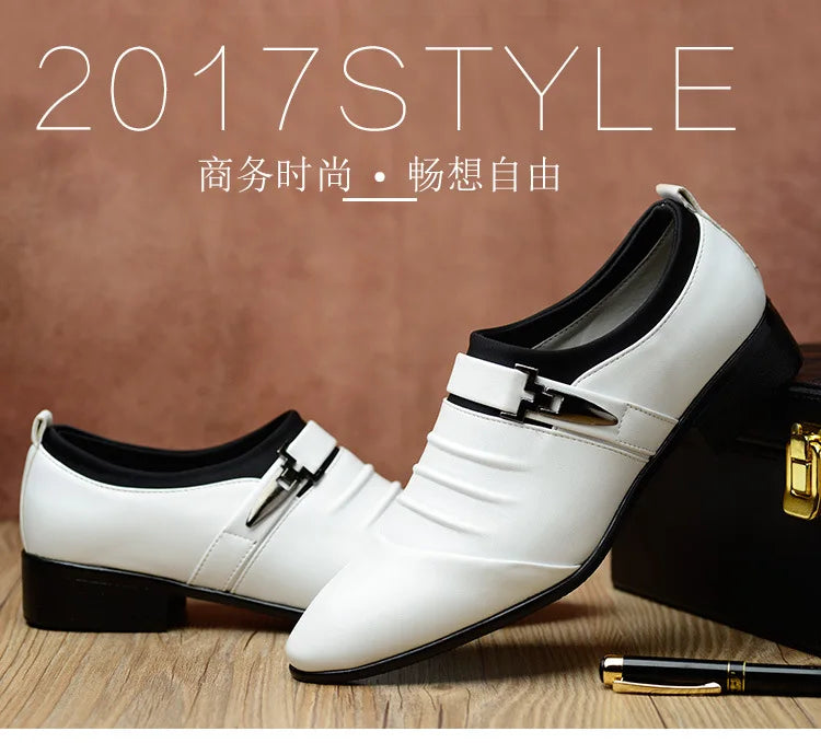 2023Classic Men Dress Shoes Slip on Black Leather Shoes for Men Plus Size Point Toe Business Casual Men Formal Shoes for Wedding