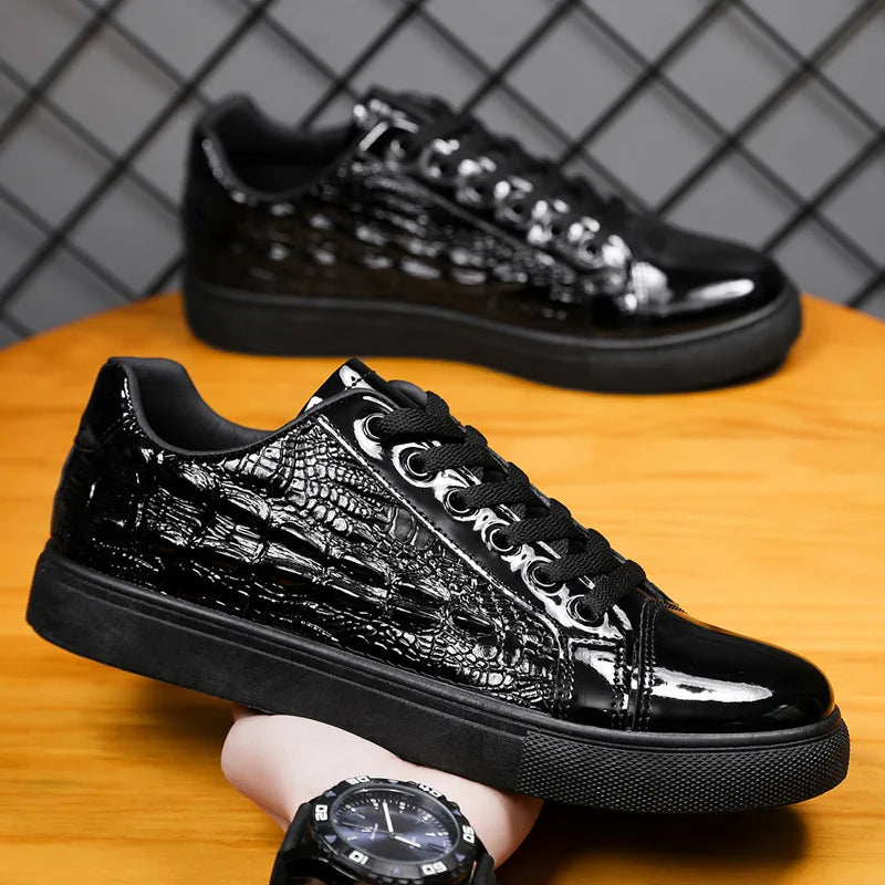 Men's Shoes Trend All-match 2024 Spring New Casual Shoes All-match Sports Crocodile Pattern Leather Shoes Men's Low-top Shoes