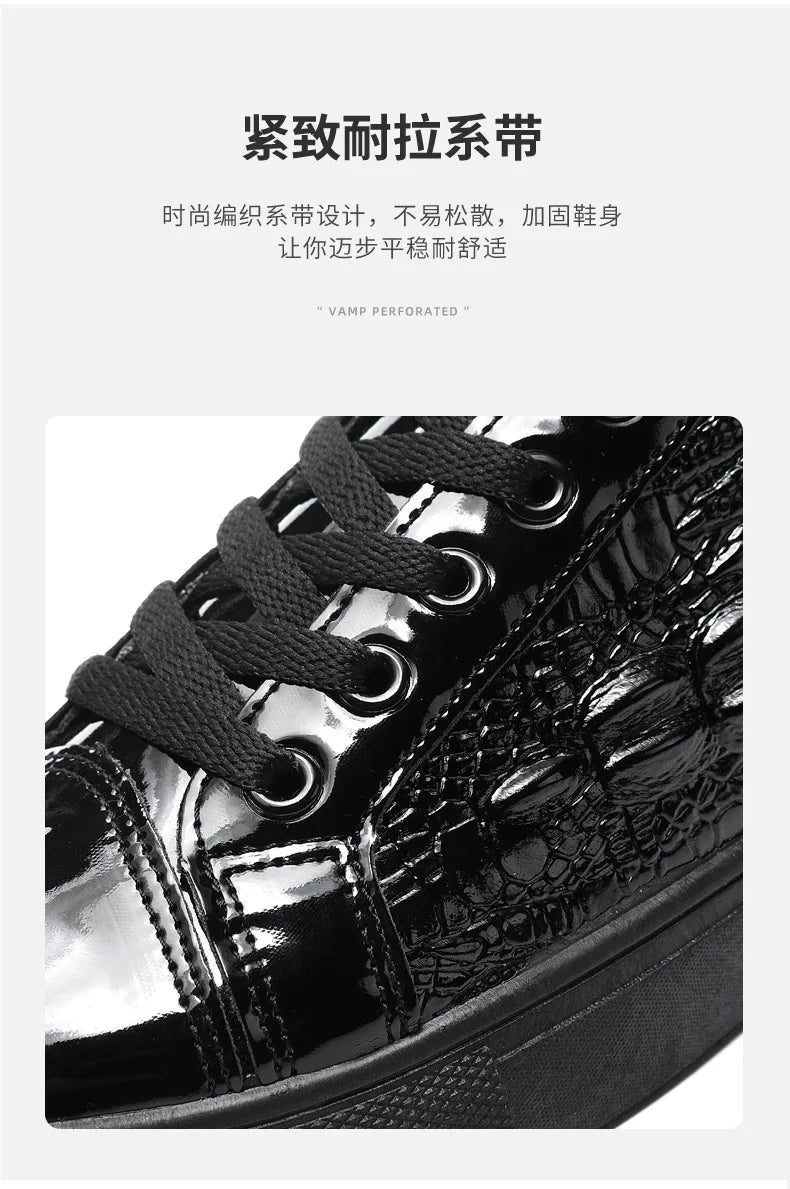 Men's Shoes Trend All-match 2024 Spring New Casual Shoes All-match Sports Crocodile Pattern Leather Shoes Men's Low-top Shoes