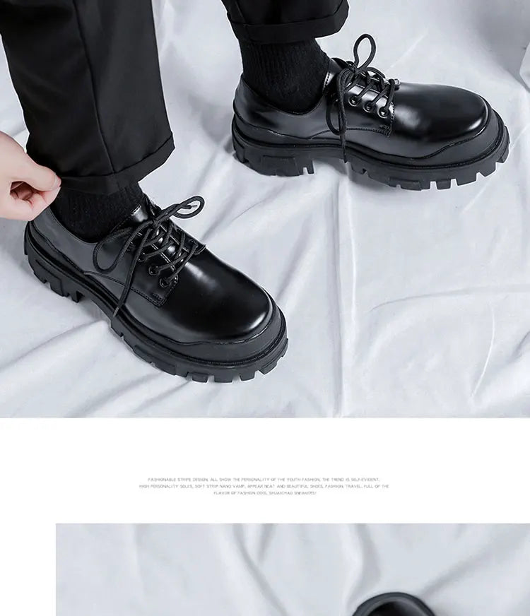 Original Design 2023 New British Style Patent Leather Men Shoes Black Hombre Height increasing shoes Lace-Up Business Casual