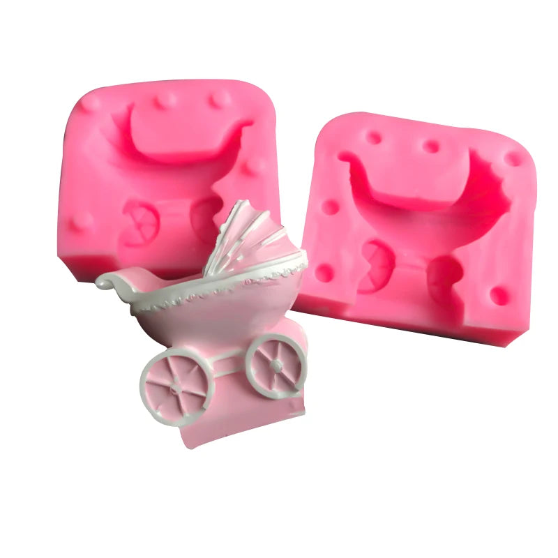 3D Baby Cradle Shape Silicone Fondant Mold Kitchen DIY Cake Baking Tools Candy Chocolate Mould Stroller Plaster Decoration