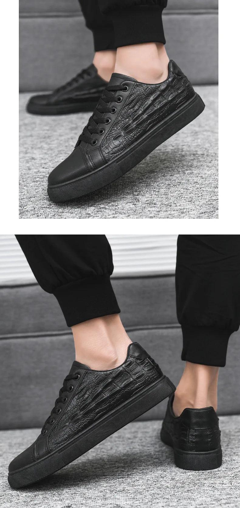 Men's Shoes Trend All-match 2024 Spring New Casual Shoes All-match Sports Crocodile Pattern Leather Shoes Men's Low-top Shoes