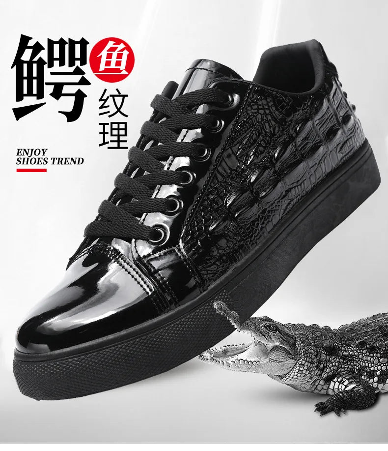 Men's Shoes Trend All-match 2024 Spring New Casual Shoes All-match Sports Crocodile Pattern Leather Shoes Men's Low-top Shoes