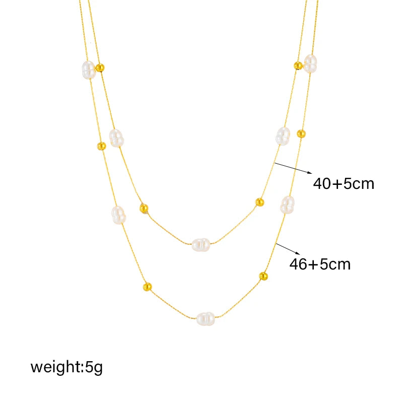 DIEYURO 316L Stainless Steel Double Layer Pearl 2in1 Chains Necklace For Women New Fashion Girls Choker Waterproof Jewelry Gifts