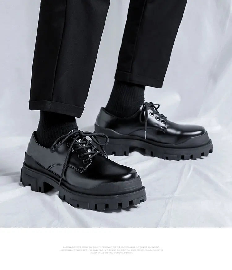 Original Design 2023 New British Style Patent Leather Men Shoes Black Hombre Height increasing shoes Lace-Up Business Casual