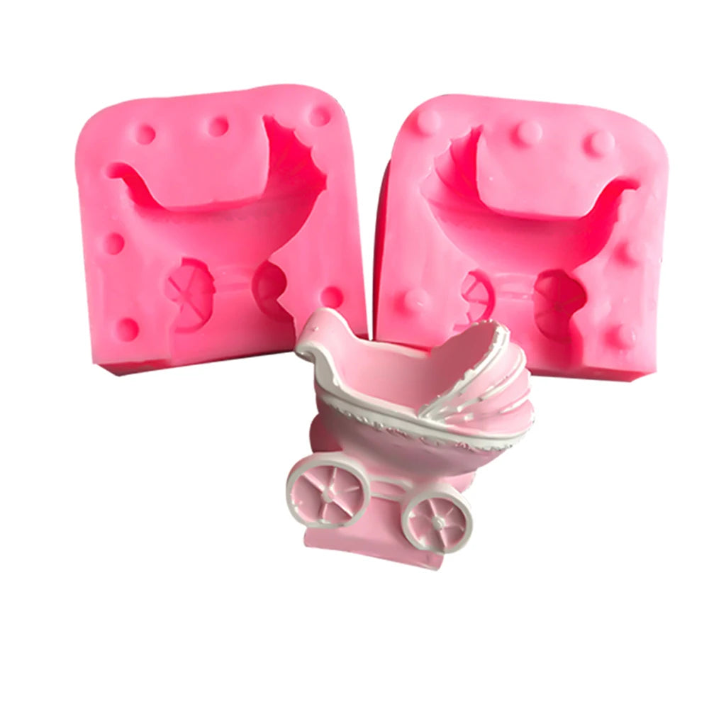 3D Baby Cradle Shape Silicone Fondant Mold Kitchen DIY Cake Baking Tools Candy Chocolate Mould Stroller Plaster Decoration