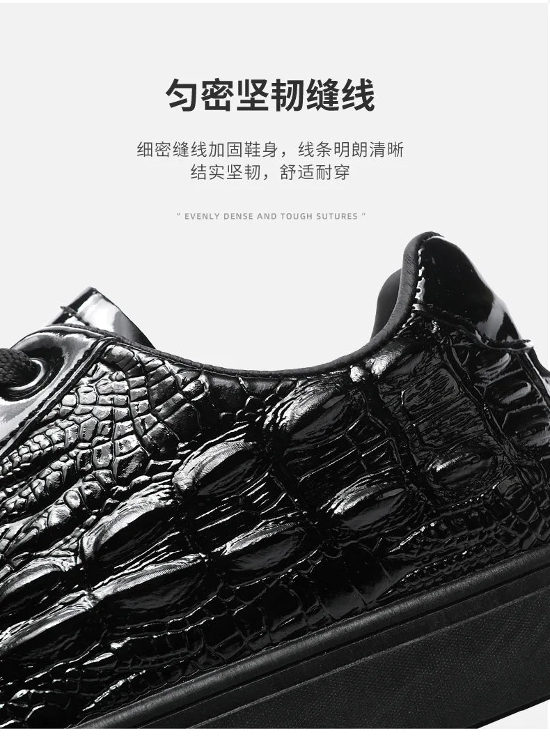 Men's Shoes Trend All-match 2024 Spring New Casual Shoes All-match Sports Crocodile Pattern Leather Shoes Men's Low-top Shoes