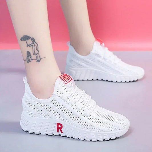 New Strict Fashionable Shoes for Women Summer Running Breathable White Walking Casual Sports Mesh Shoes