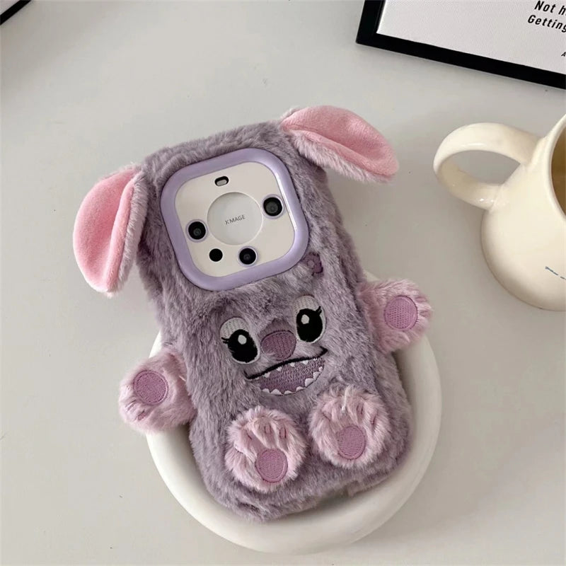 Soft Stitch Plush Phone Case For Xiaomi Redmi Note 10 Pro Max 9 8 7 10S 10T 9S 9T 8T 7S Cute 3D Cartoon Furry Warm Fur Cover